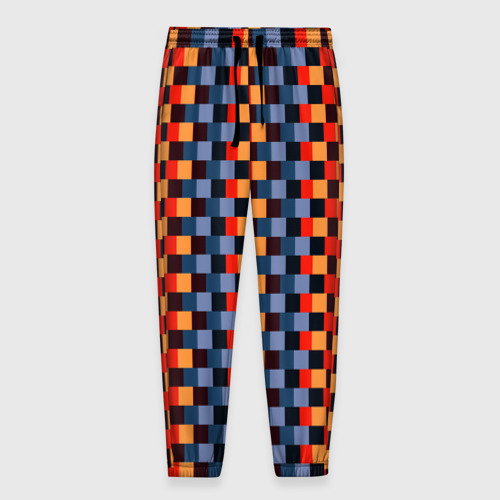 Мужские брюки 3D с принтом Сине-оранжевые квадратики-пиксели, вид спереди #2