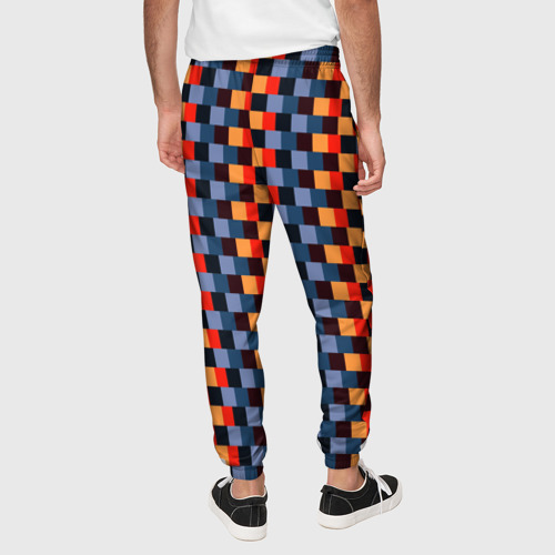 Мужские брюки 3D с принтом Сине-оранжевые квадратики-пиксели, вид сзади #2