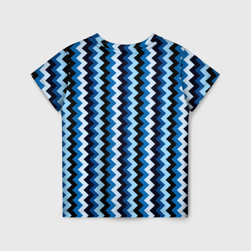 Детская футболка 3D с принтом Ломаные полосы синий, вид сзади #1
