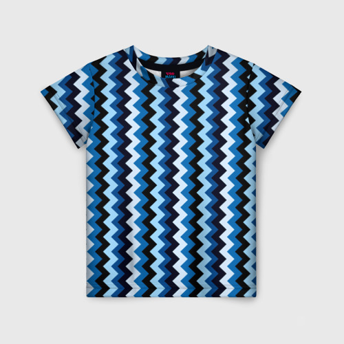 Детская футболка 3D с принтом Ломаные полосы синий, вид спереди #2
