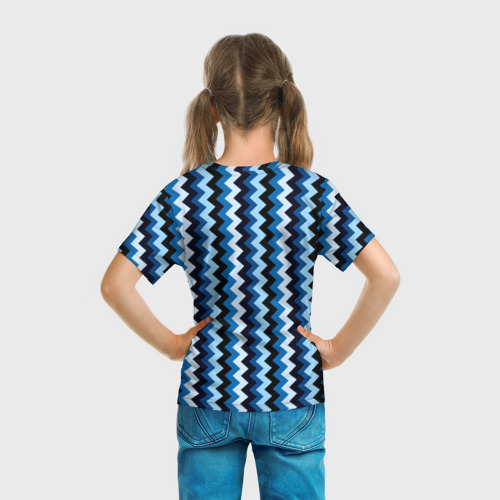 Детская футболка 3D с принтом Ломаные полосы синий, вид сзади #2
