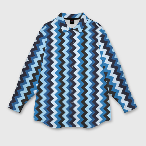 Мужская рубашка oversize 3D с принтом Ломаные полосы синий, вид спереди #2