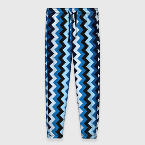Женские брюки 3D с принтом Ломаные полосы синий, вид спереди #2