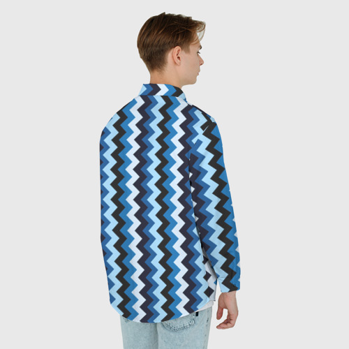 Мужская рубашка oversize 3D с принтом Ломаные полосы синий, вид сзади #2