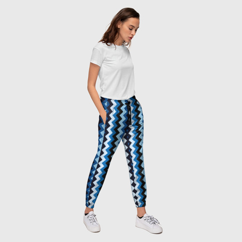 Женские брюки 3D с принтом Ломаные полосы синий, вид сбоку #3