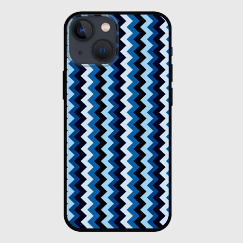 Чехол для iPhone 13 mini с принтом Ломаные полосы синий, вид спереди #2