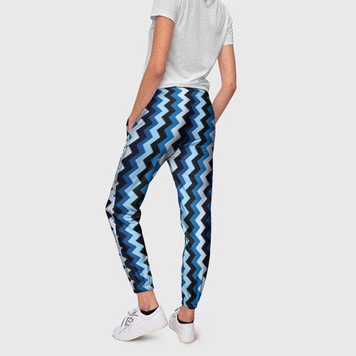 Женские брюки 3D с принтом Ломаные полосы синий, вид сзади #2
