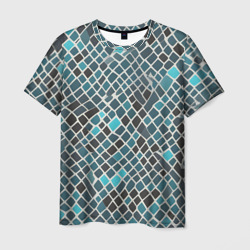 Мужская футболка 3D Белые полосы и синие квадраты