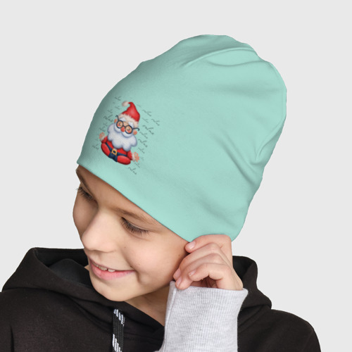 Детская шапка демисезонная Дед Мороз  на йоге, цвет мятный - фото 4