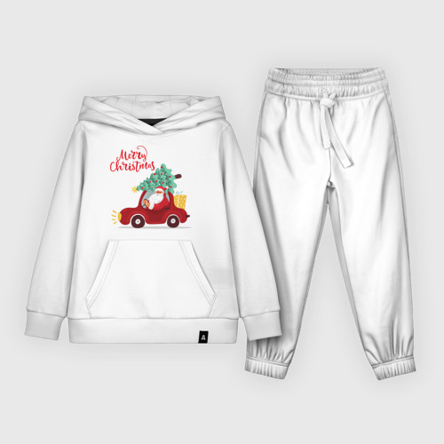 Детский костюм с толстовкой хлопок с принтом Красная машина с елкой, вид спереди #2