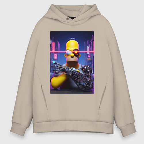 Мужское худи Oversize хлопок Cyber Homer Simpson - ai art, цвет миндальный