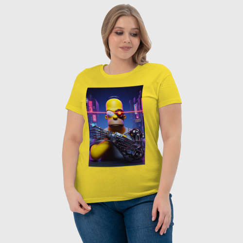 Женская футболка хлопок Cyber Homer Simpson - ai art, цвет желтый - фото 6