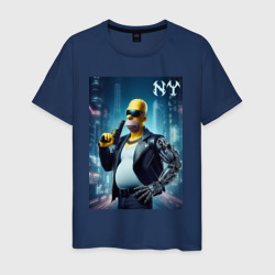 Мужская футболка хлопок Cyber Homer with a gun in New York - ai art