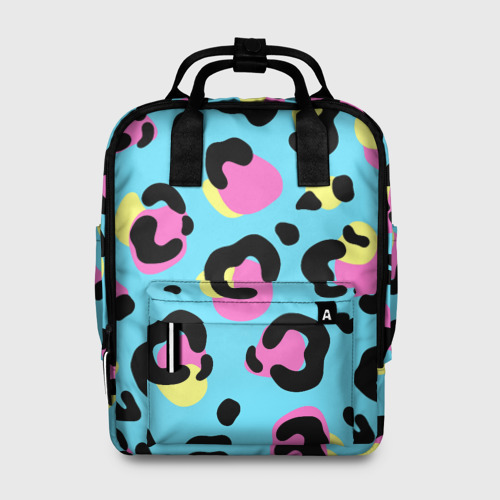 Женский рюкзак 3D с принтом Яркий леопардовый узор, вид спереди #2