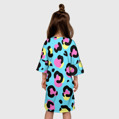 Детское платье 3D с принтом Яркий леопардовый узор, вид сзади #2