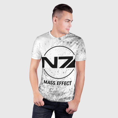 Мужская футболка 3D Slim Mass Effect glitch на светлом фоне, цвет 3D печать - фото 3