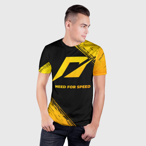 Мужская футболка 3D Slim с принтом Need for Speed - gold gradient, фото на моделе #1