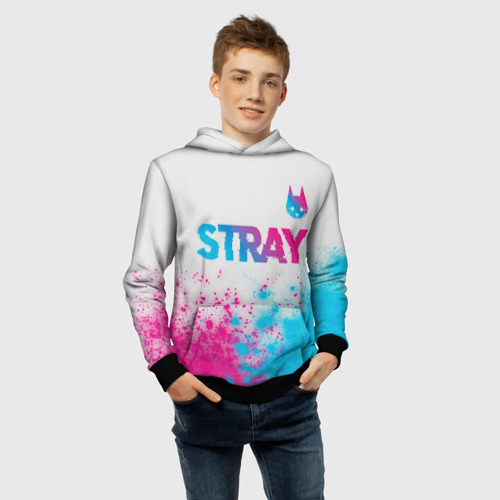 Детская толстовка 3D Stray neon gradient style посередине, цвет черный - фото 6