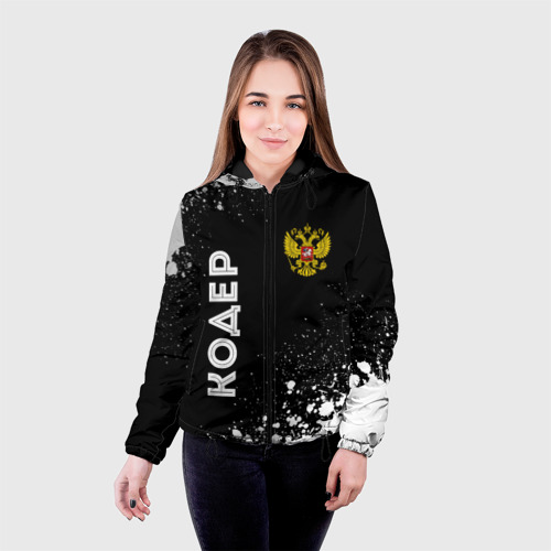 Женская куртка 3D Кодер из России и герб РФ вертикально, цвет черный - фото 3