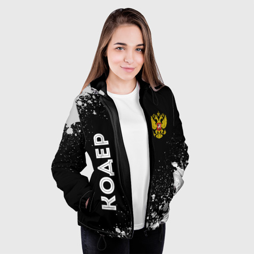 Женская куртка 3D Кодер из России и герб РФ вертикально, цвет черный - фото 4