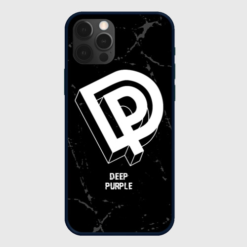 Чехол для iPhone 12 Pro с принтом Deep Purple glitch на темном фоне, вид спереди #2