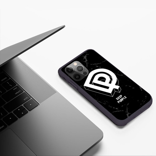 Чехол для iPhone 12 Pro с принтом Deep Purple glitch на темном фоне, фото #4
