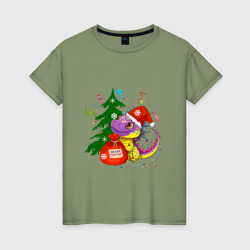 Женская футболка хлопок Новогодний дракон желает счастья