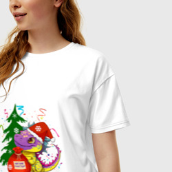 Женская футболка хлопок Oversize Новогодний дракон желает счастья - фото 2