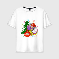 Женская футболка хлопок Oversize Новогодний дракон желает счастья