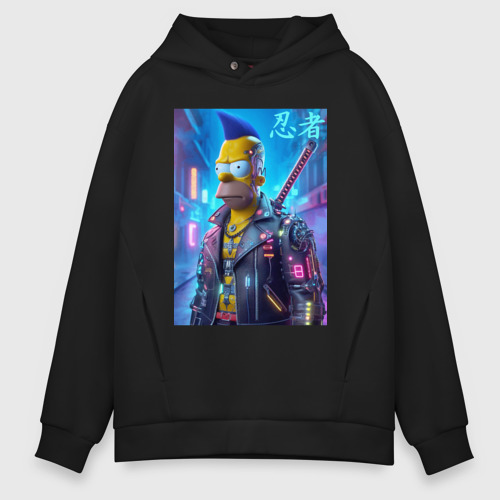 Мужское худи Oversize хлопок Cyber ninja Homer Simpson - ai art, цвет черный