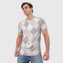 Мужская футболка 3D Геометрический светло коричневый узор квадраты - фото 2