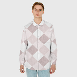 Мужская рубашка oversize 3D Геометрический светло коричневый узор квадраты - фото 2