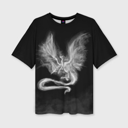 Женская футболка oversize 3D Дракон из дыма на черном фоне