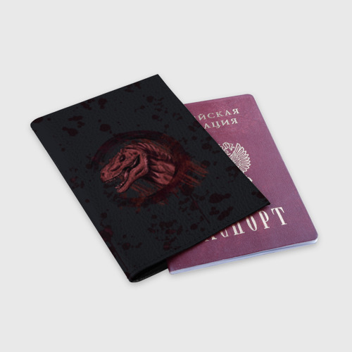Обложка для паспорта матовая кожа Тирекс с каплями крови, цвет черный - фото 3