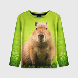 Детский лонгслив 3D Capybara on green grass 