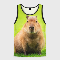 Мужская майка 3D Capybara on green grass 