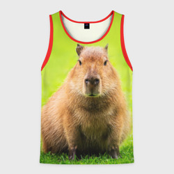 Мужская майка 3D Capybara on green grass 