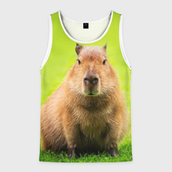 Мужская майка 3D Capybara on green grass 