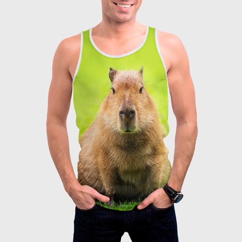 Мужская майка 3D Capybara on green grass , цвет 3D печать - фото 3