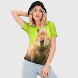 Женская футболка 3D Slim Capybara on green grass  - фото 2