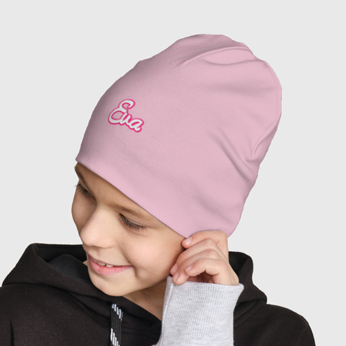Детская шапка демисезонная Ева в стиле барби - объемный шрифт, цвет светло-розовый - фото 4
