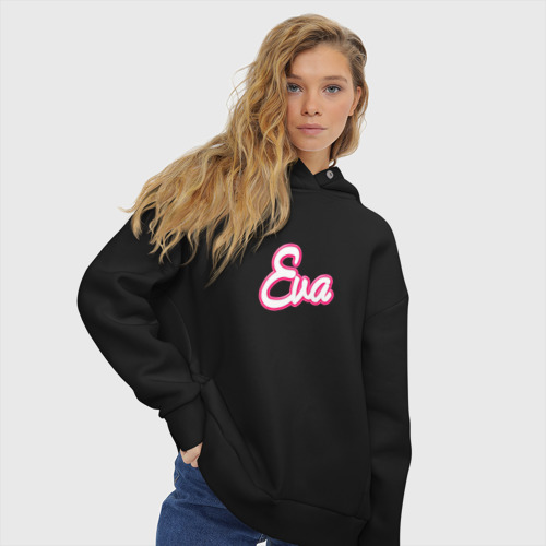 Женское худи Oversize хлопок Ева в стиле барби - объемный шрифт, цвет черный - фото 4