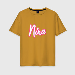 Женская футболка хлопок Oversize Нина в стиле барби - объемный шрифт