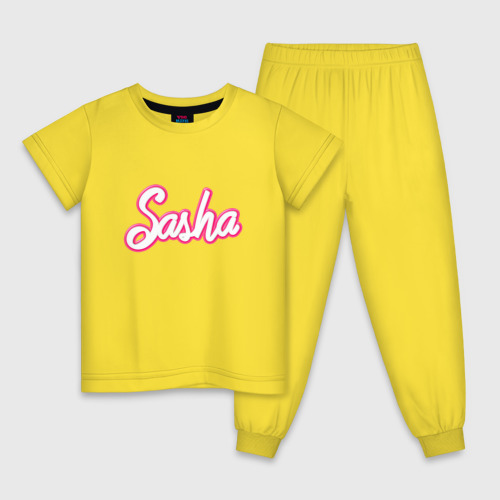 Детская пижама хлопок с принтом Саша шрифтом барби - объемный шрифт, вид спереди #2