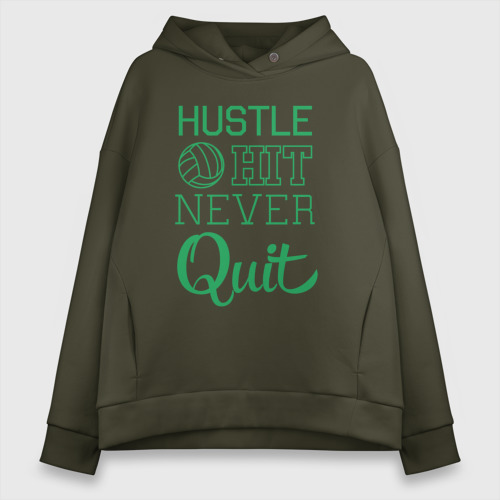 Женское худи Oversize хлопок с принтом Hustle hit never quit, вид спереди #2