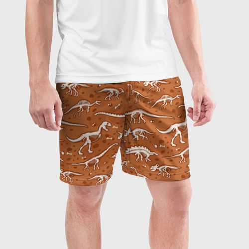 Мужские шорты спортивные с принтом Скелеты динозавров, фото на моделе #1