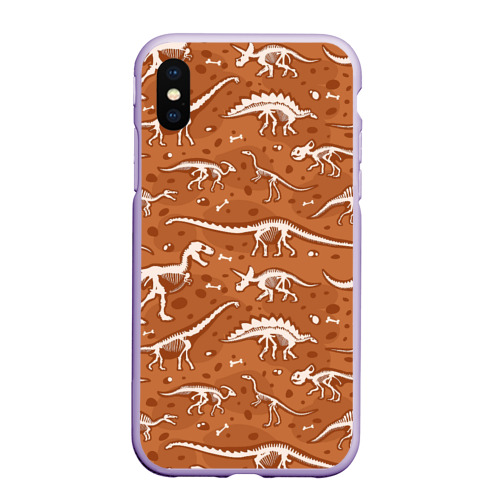 Чехол для iPhone XS Max матовый Скелеты динозавров  , цвет светло-сиреневый
