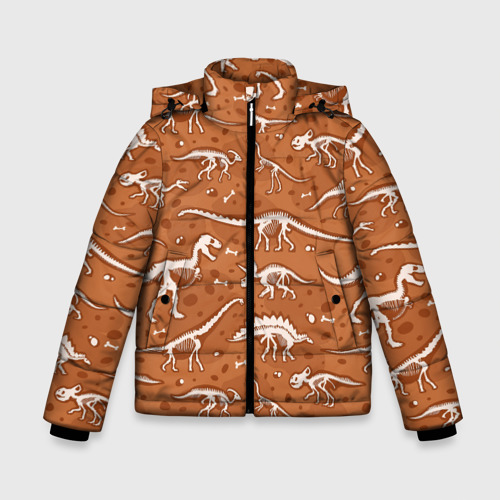 Зимняя куртка для мальчиков 3D с принтом Скелеты динозавров, вид спереди #2