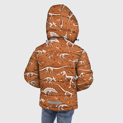Зимняя куртка для мальчиков 3D с принтом Скелеты динозавров, вид сзади #2