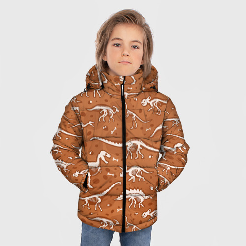 Зимняя куртка для мальчиков 3D с принтом Скелеты динозавров, фото на моделе #1